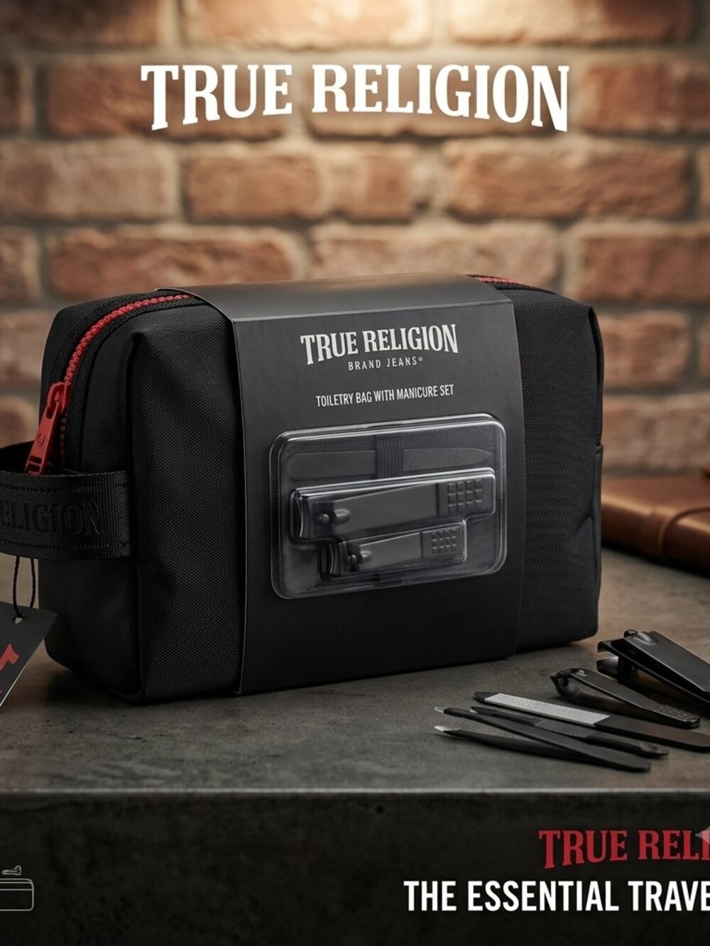 True Religion Toiletery Bag Packaged with a Manicure Set Men's Travel Kit